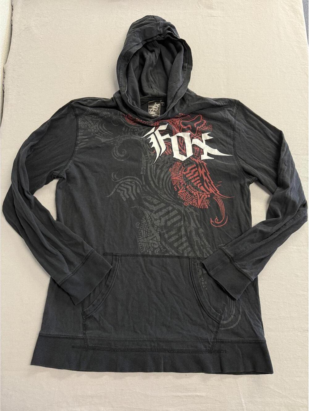 Faded Y2K Fox Racing T-shirt Hoodie Motorsport Motocross - L